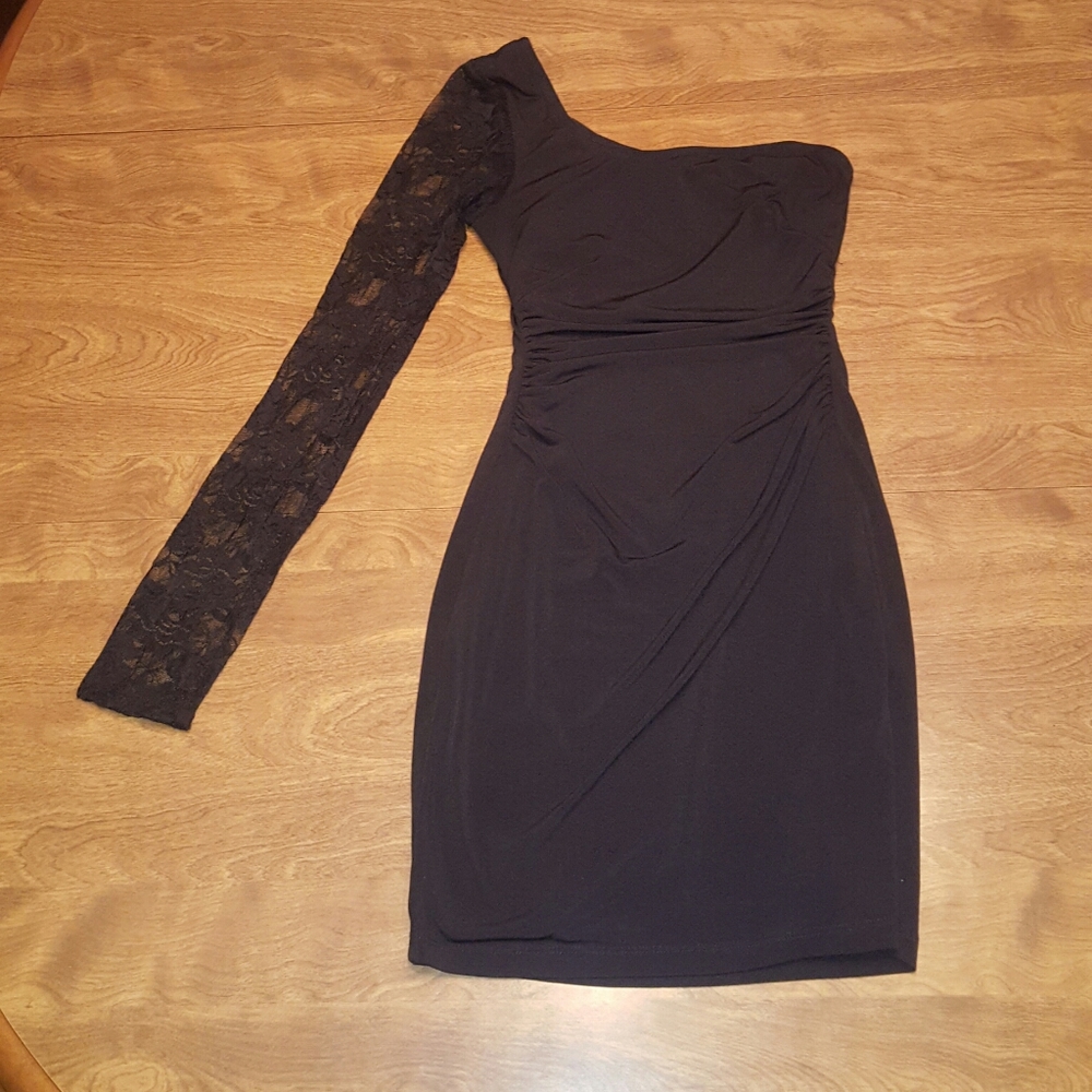 RUBY ROX SINGLE LACE LONG SLEEVE BLACK DRESS SMALL - Picture 1 of 4